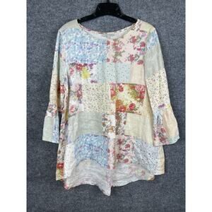 John Mark Top Women Medium 100% Percent Linen Multicolor Patchwork Size L